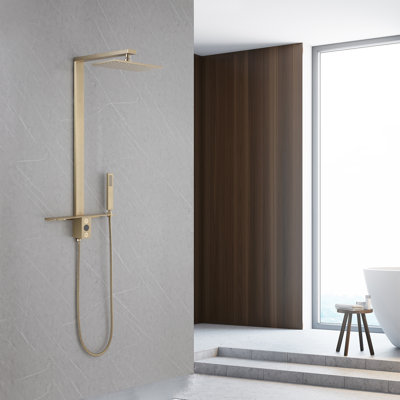 Wall Mounted Rectangular Rain Shower Head Set With Handheld Shower