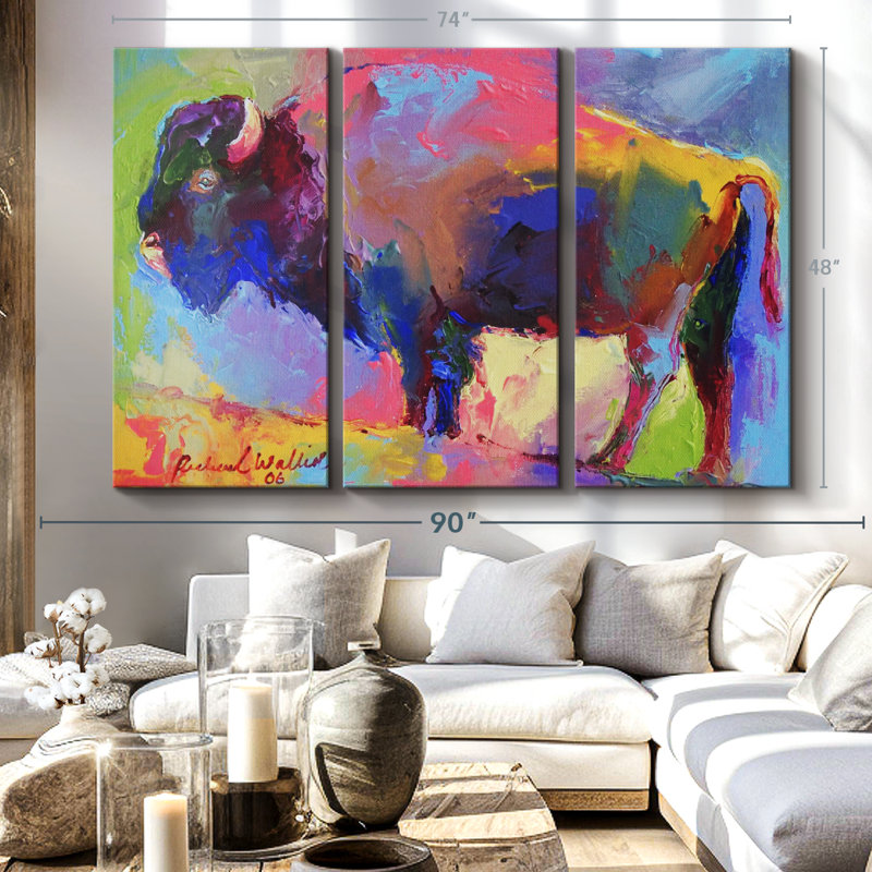 Animal " Buffalo " 3 - Pieces, 48" H x 74" W x 1.25" D