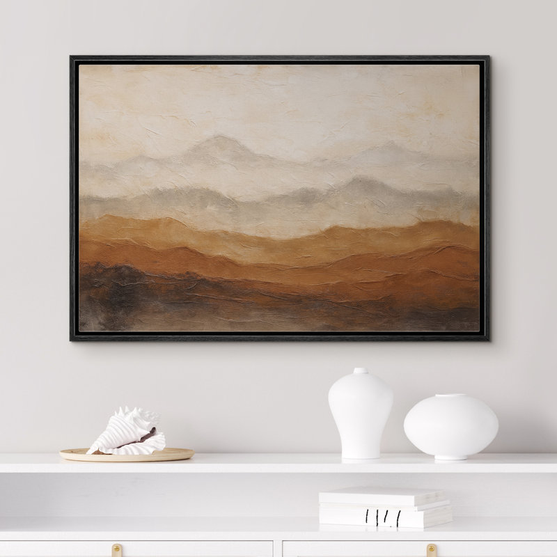 «Layered Earth Tone Mountain Ridge Horizon», reproduction d'art sur toile encadrée dans la chambre principale