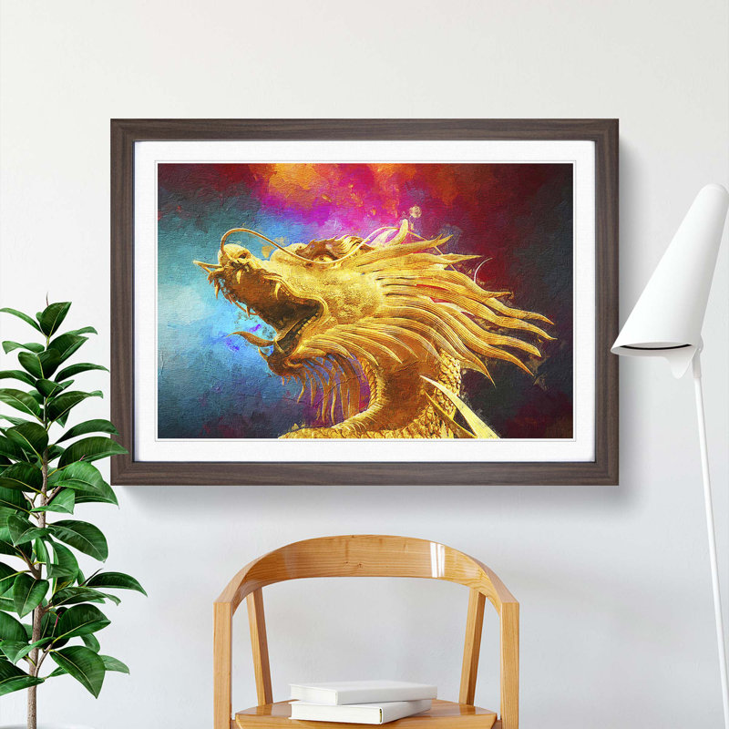 Oriental Dragon - Picture Frame Painting Print, Walnut Framed, 27cm H x 36cm W x 2cm D