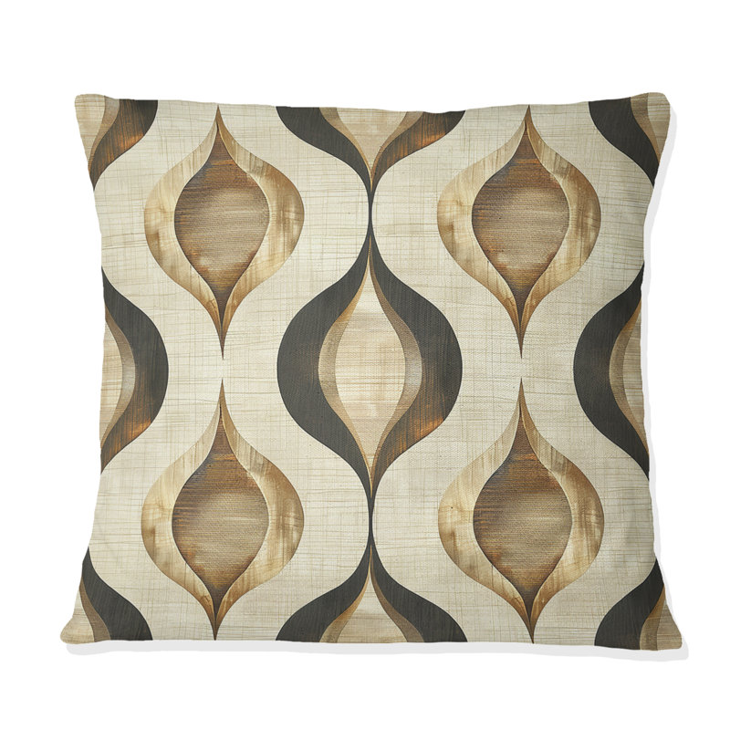 Brown Beige Ogee Patterns II - Modern Throw Pillow, 18"H x 18"W