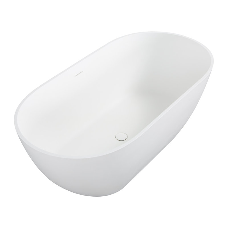 63'' x 29.5'' Freestanding Soaking Solid Surface Stone Resin Bathtub, Matte White