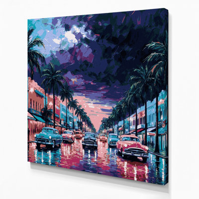 Cities Miami FL Grey Canvas Wall Art