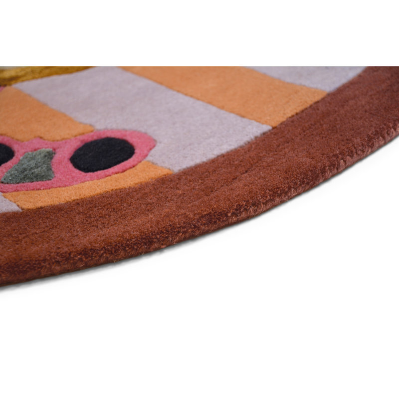 Hand Tufted Abstract Area Rug in Brown/Orange/Pink, Round 6'7"