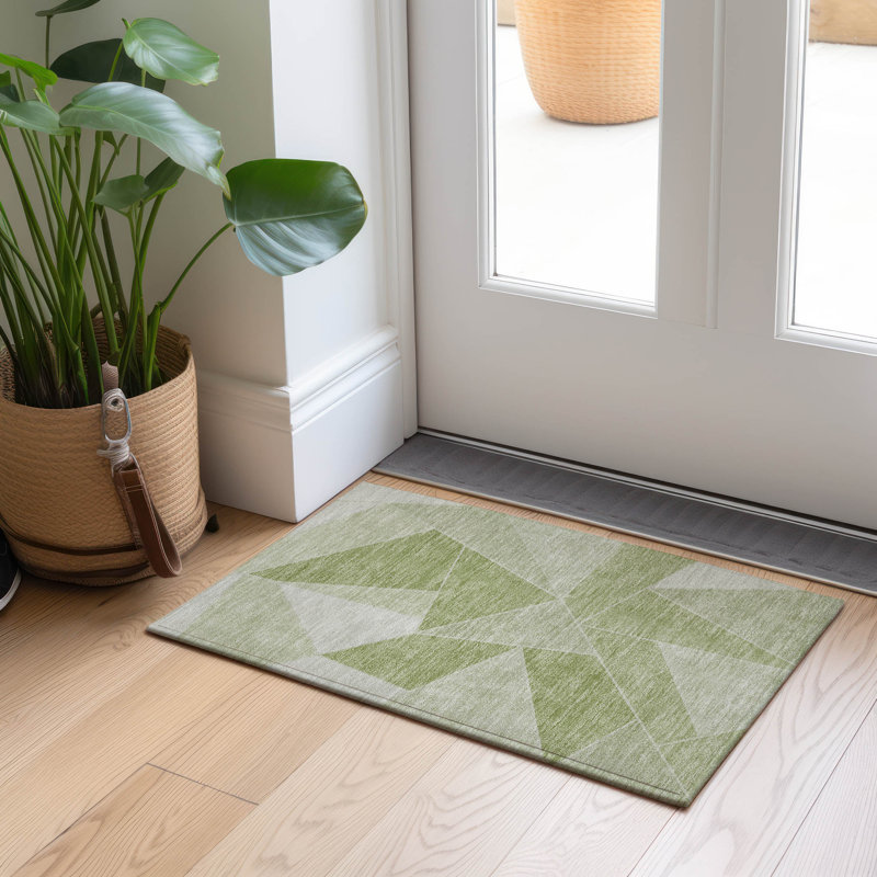 Tapis géométrique intérieur / extérieur rectangulaire en polyester tissé à la machine 1 pi 8 po x 2 pi 6 po Heffington