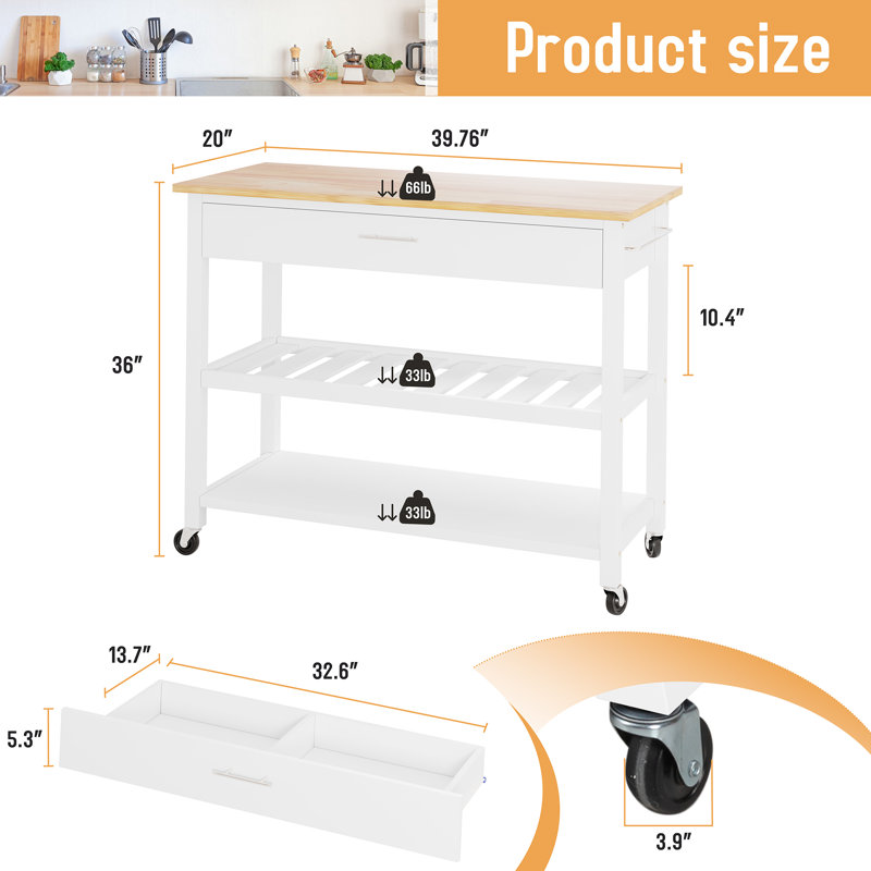 Aresha Wood Kitchen Island, White