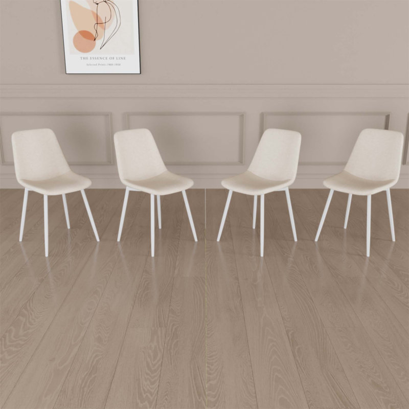 Ensemble de 4 chaises de salle à manger rembourrées modernes avec coussins en lin et pieds en métal robustes pour une assise confortable