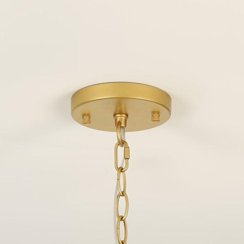 Lustre traditionnel doré à 6 lumières avec abat-jour et chaîne réglable pour le salon et la salle à manger