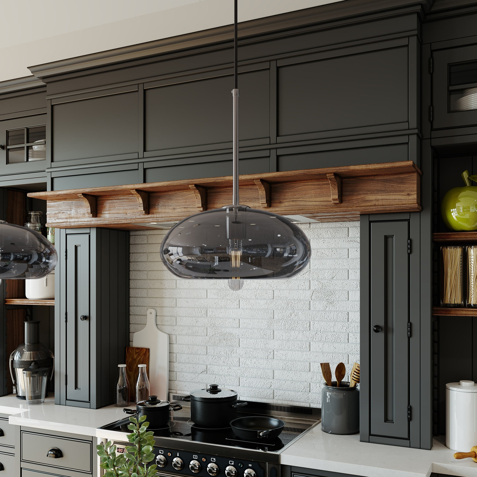 Eathen Single Light Glass Pendant, Silver Gray