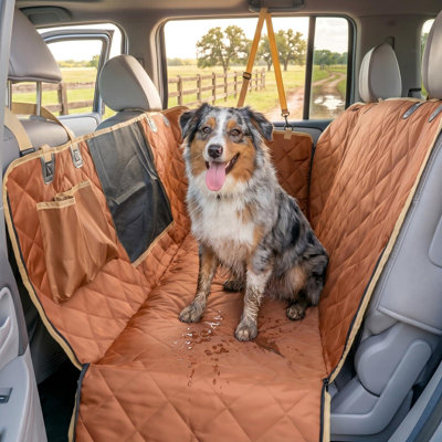 Housse de siège d'auto pour chien VUS et camion de l 56 po x L 60 po, hamac robuste pour animaux de compagnie imperméable 900D avec fenêtre en filet, protection de dossier sans odeur pour les grands chiens, modèle Y, F-150, RAV4 - brun