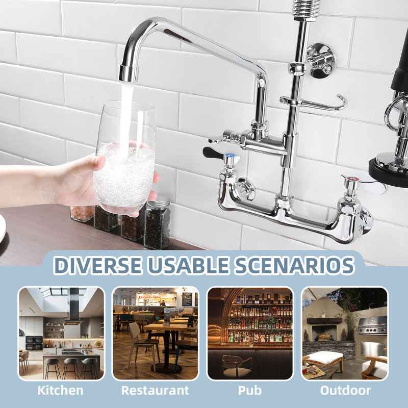 Commercial Kitchen Faucet With Pre-Rinse Sprayer & Swivel Spout