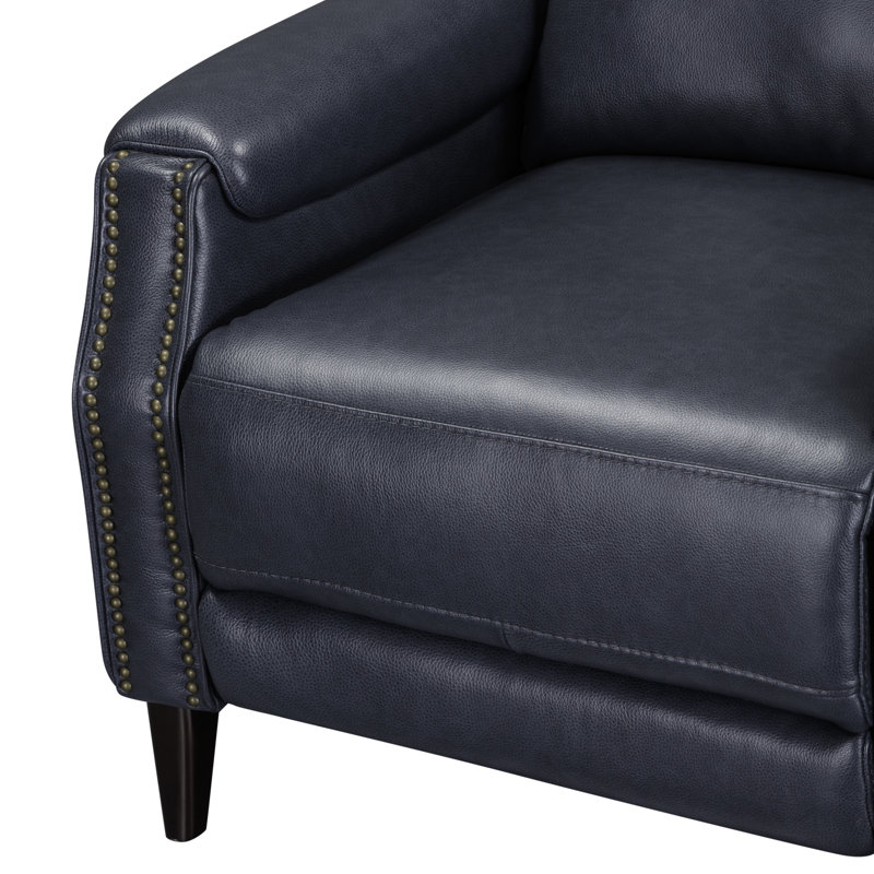 Jodena Leather Recliner w/ Nailhead Trim, Power - Push Button, Navy Leather
