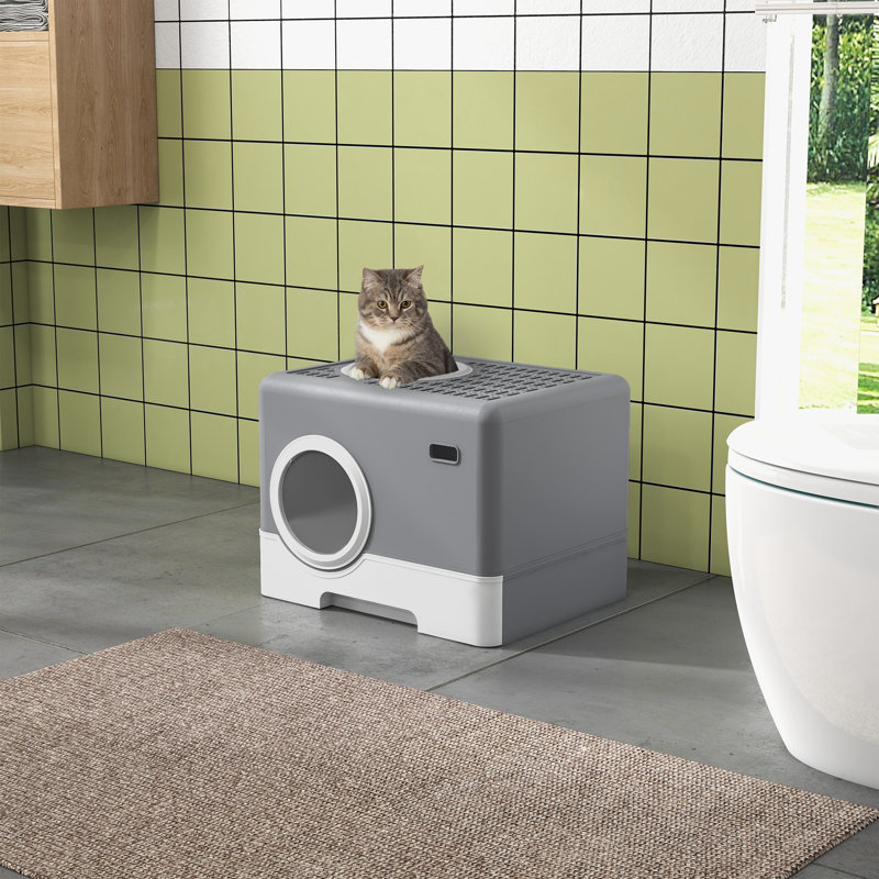 PP Enclosed Cat Litter Box with Scoop, Grey