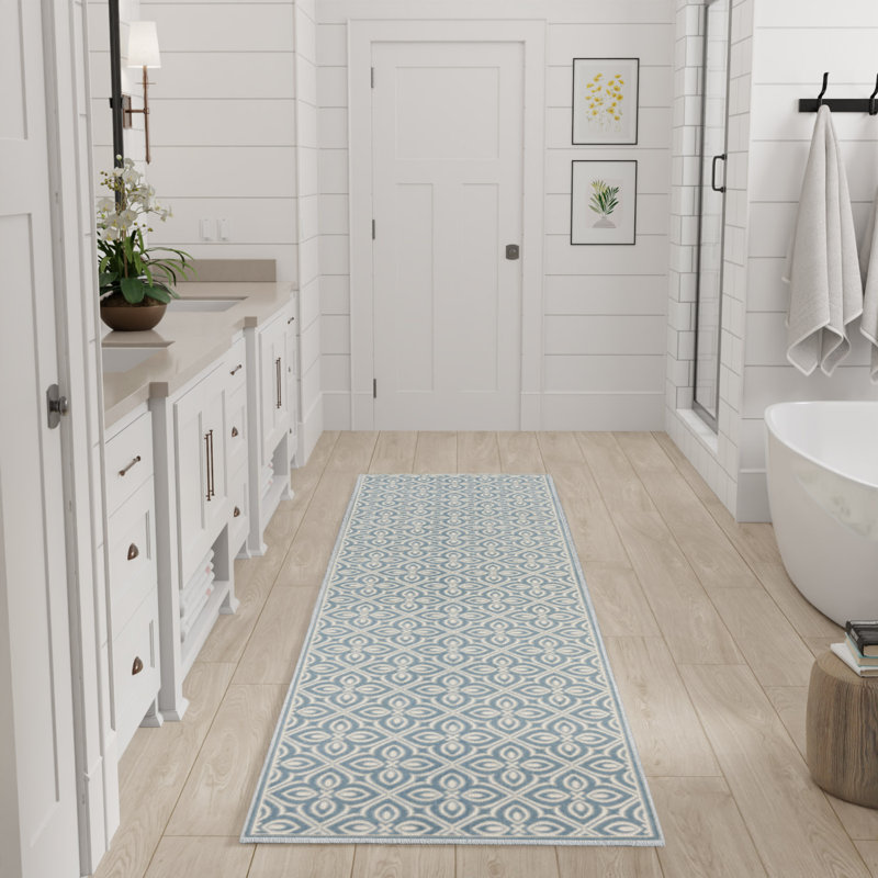 Nourison Washable Charm 2'2" x 10' Blue Ivory Contemporary Indoor Rug, Runner 2'2" x 10'