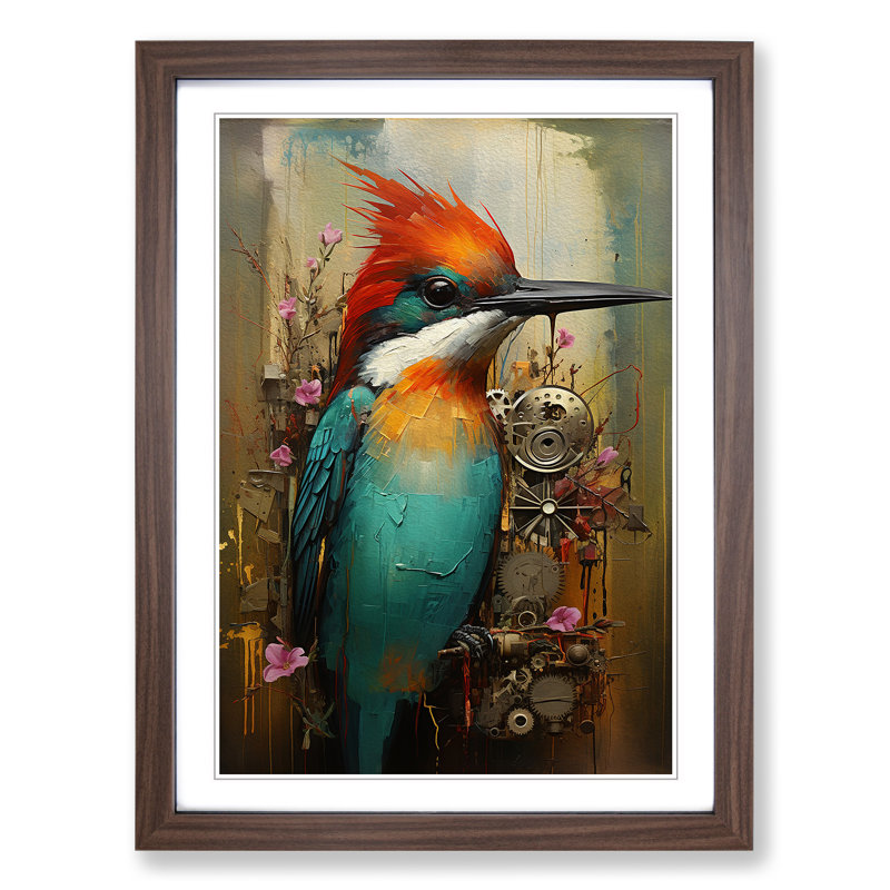 Hummingbird Painting - Framed Print, 64cm H x 46cm W x 2cm D, Walnut Framed