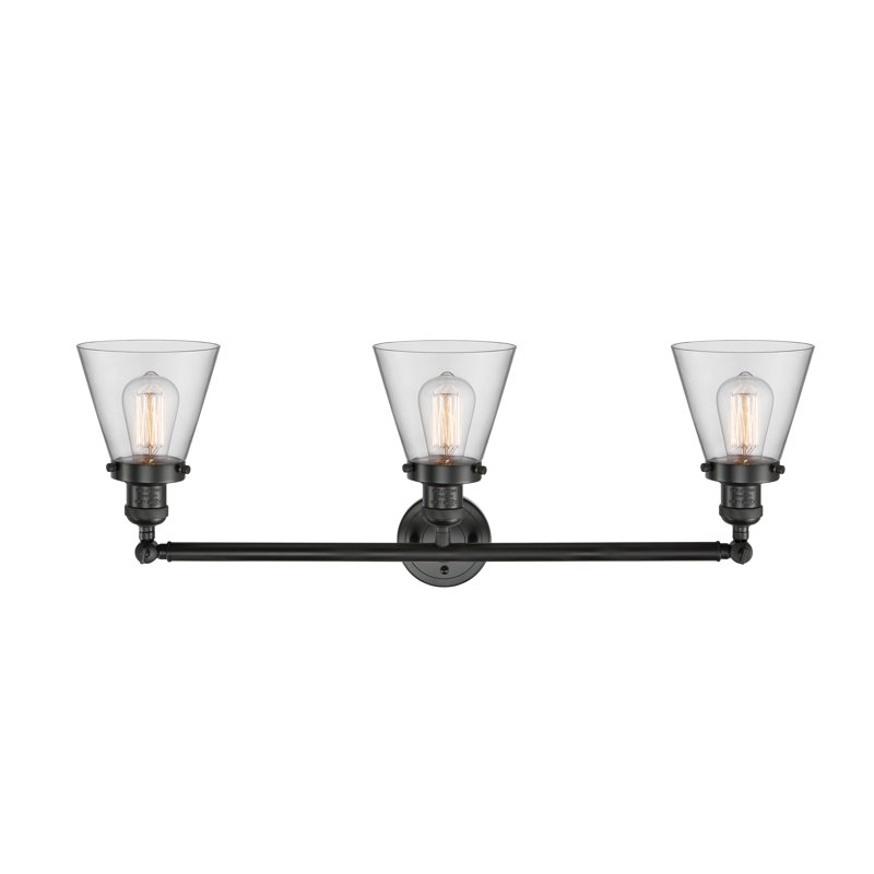Éclairage pour meuble-lavabo de salle de bain 3 lumières Cone, Clair, Noir mat, Incandescent
