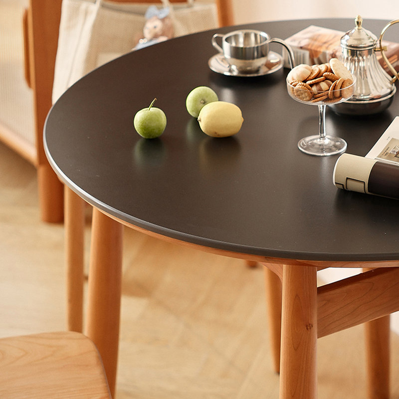 Table ronde en bois de cerisier, H 29,52 po x L 43,3 po x l 43,3 po, Noir, noir, noir, noir