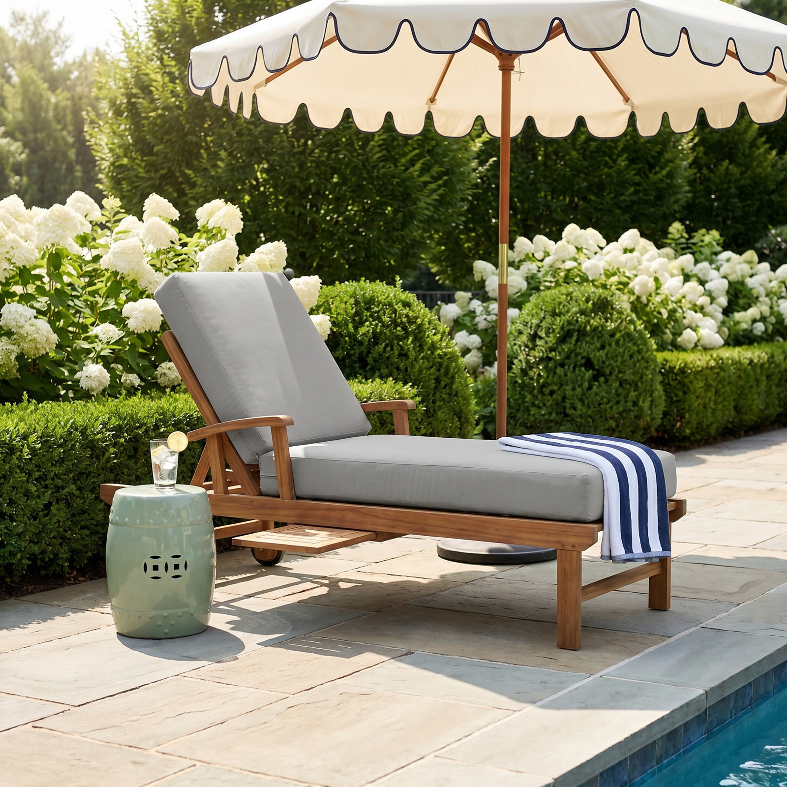 Huntington 26'' Outdoor Teak Chaise Lounge, Canvas Regatta Sunbrella® Canvas