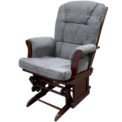 Serene Glider Chair And Pair, Gray Microfiber Serenification, Cherry Wood Majestification With Matching , Plushification, Finish Radiantness