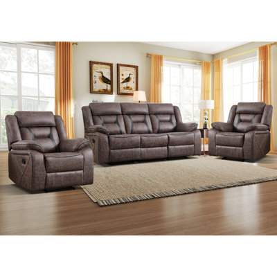 Chelliah 3 - Piece Modern Soft Vegan Leather Manual Reclining Living Room Set