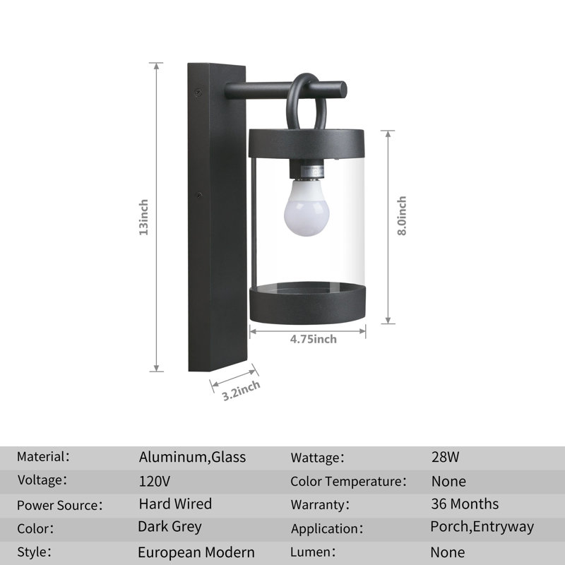 Emari Wall Light Outdoor Lantern with Dusk to Dawn Sensor E26 Bulb (Not Include) Wall Mount Hang Lamp, Black