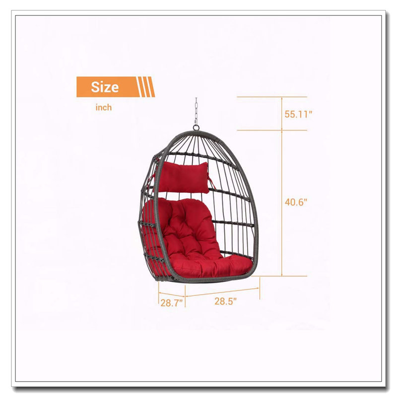 Balancelle PE en rotin, bois et rouge, Rouge, Gris foncé