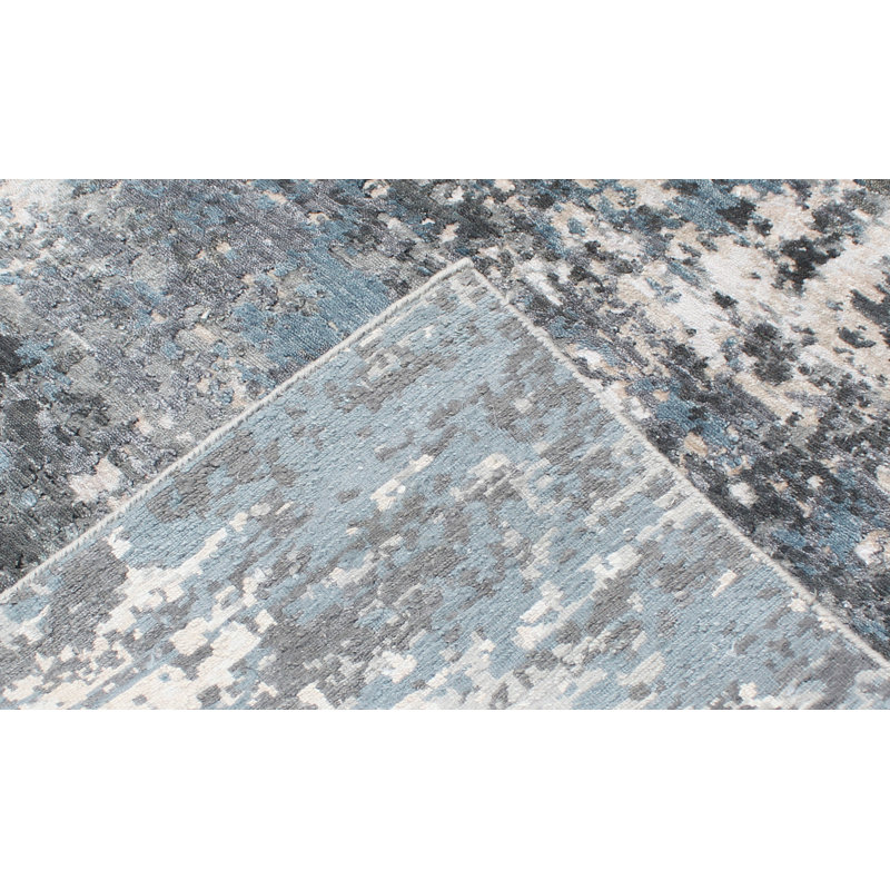 Tapis gris / noir / ivoire noué à la main de haute qualité, Rectangle 6 pi x 9 pi