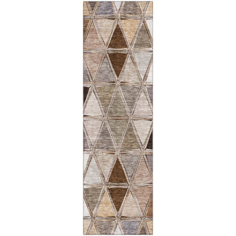 Tapis brun Prisco lavable à la machine de qualité supérieure, Tapis de couloir 2 pi 3 po x 7 pi 6 po