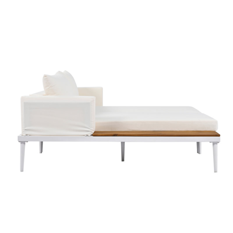 Versatile Outdoor Daybed With Practical Side Spaces For Ultimate Relaxation, Beige Cushion/White Frame