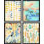 Ensemble de 4 reproductions murales abstraites géométriques encadrées sur papier de style Mid-Century pastel-93013578-93013579
