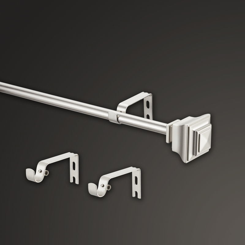Nickel Steel Wall Mounted Adjustable Curtain Rod with Square Finials