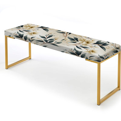 Whispering Vines I - Plants Upholstered Gold Bench