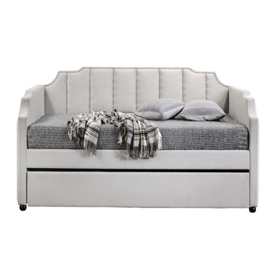 Lit de jour simple avec lit gigogne - Rembourrage en mousse épaisse grise Style élégant Revêtement de couleur Aucun sommier tapissier requis