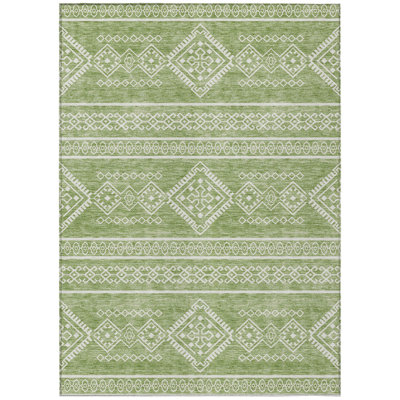 9' X 12' Green And Ivory Southwestern Washable Indoor Outdoor Area Rug