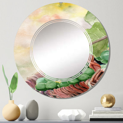 Grappe de raisin vert dans un panier - Miroir mural rond de ferme