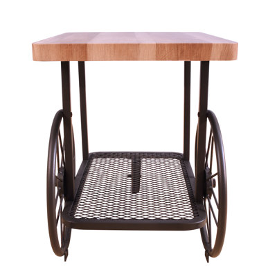 Industrial Rectangular End Table With Oak And Antique Grey , Shelf, Wheels For Crafting Jobs Shelf Mobility Dining Entertainment
