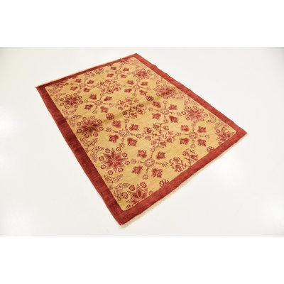 Tapis de zone en laine rouge/jaune 3 pi 9 po x 4 pi 10 po one-of-kind-noué la main Nash