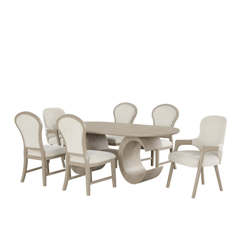 Ensemble de salle à manger ovale en bois 7 pièces avec 6 chaises Wigley, taupe