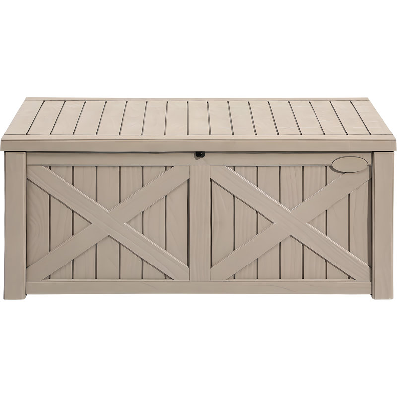 Yitahome 120 Gallon Water Resistant Resin Lockable Deck Box, Taupe