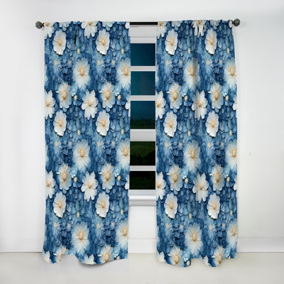 Blue And White Flowers Marble Collage - Abstract Marble Curtain - Velvet Room Darkening - 1 panel