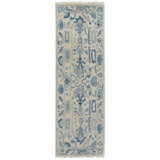 Karina Hand Knotted Wool Ikat Area Rug in Ivory/Blue