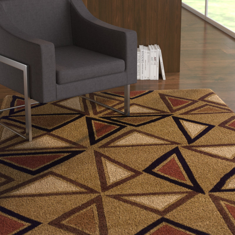 Tapis fait à la main couleur chameau et brique Equelle, Rectangle 8 pi x 10 pi