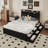 Bed With Storage Headboard And 12 Drawers With Led Lights, Metal Platform With Anti-Slip And Noiseless Mattress Support-2118964142-2118964140