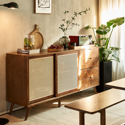 Armoire de rangement minimaliste moderne en rotin avec porte