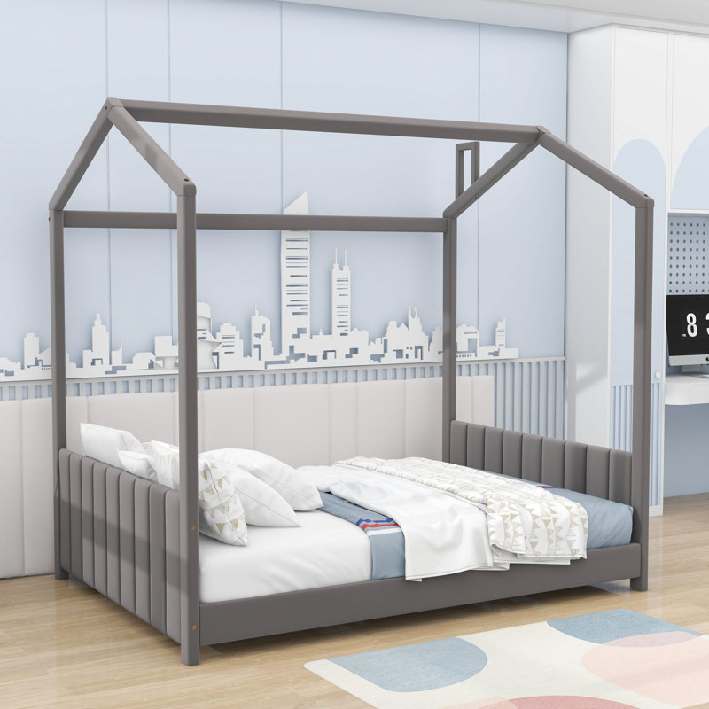 Molucca Wood House-shaped Bed, Full/Double, Grey