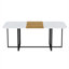 Ensemble repas pour 8 personnes avec table en grain de bois imitation marbre blanc et 8 chaises en velours beige, moderne