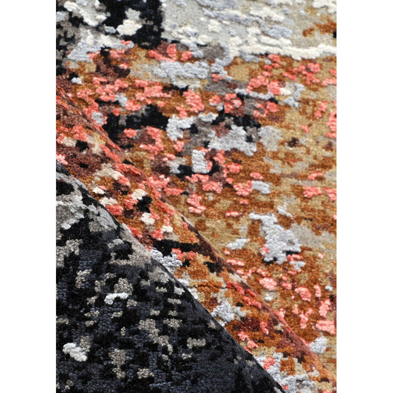Tapis unique nouvel âge 8 pi x 10 pi Pharoah en gris / gris anthracite / corail