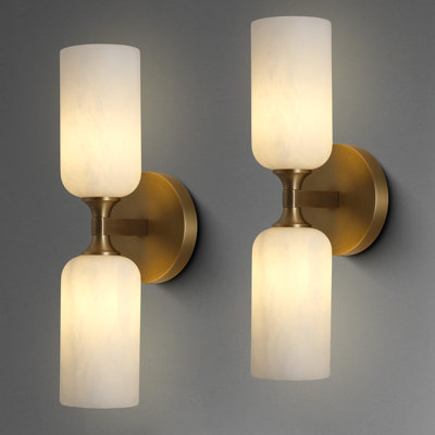 1-Light Solid Brass LED Wall Mounted Sconce With Alabaster Shade(Bulbs Included)
