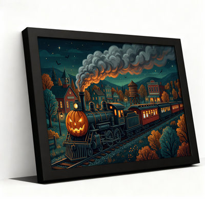 «Pumpkin Steam Train Through Autumn Village», art mural sur toile