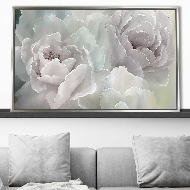Peony Lace par Nan - photographie, Cadre flottant argent, H 31,5 po x l 51,5 po x P 2 po